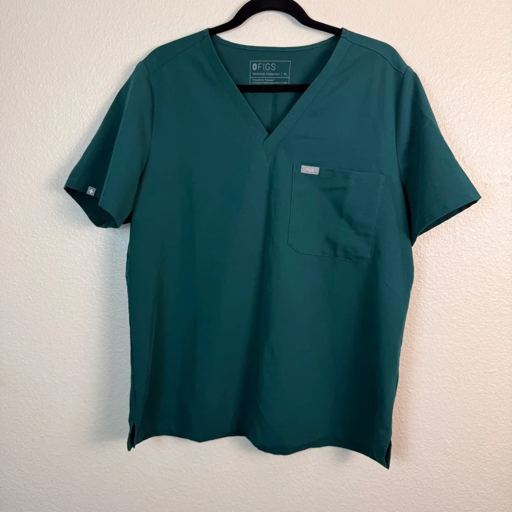 FIGS Catarina Scrub Top Women XL Teal Nursing V-Neck Short Sleeve‎ Healthcare